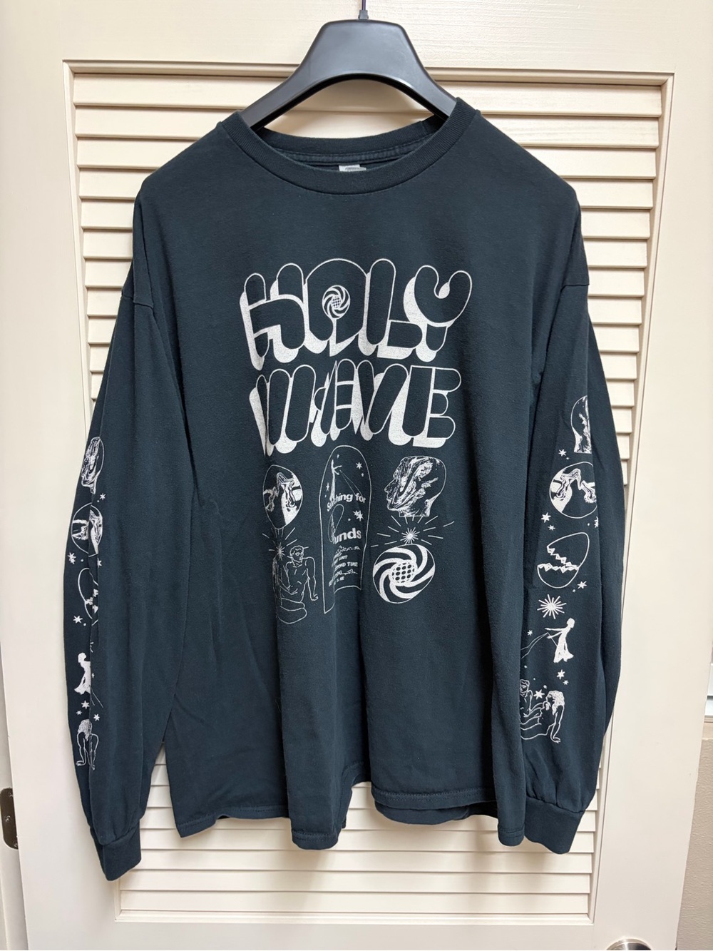 Holy Wave Graphic Long Sleeve T Shirt 2XL Black Psychedelic Streetwear Goth